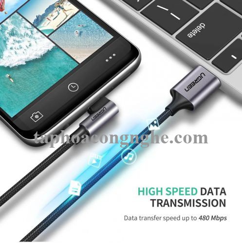 Ugreen 70255 3M màu đen cáp USB đầu Type-C bẻ góc 90 độ 3A US284 30070255